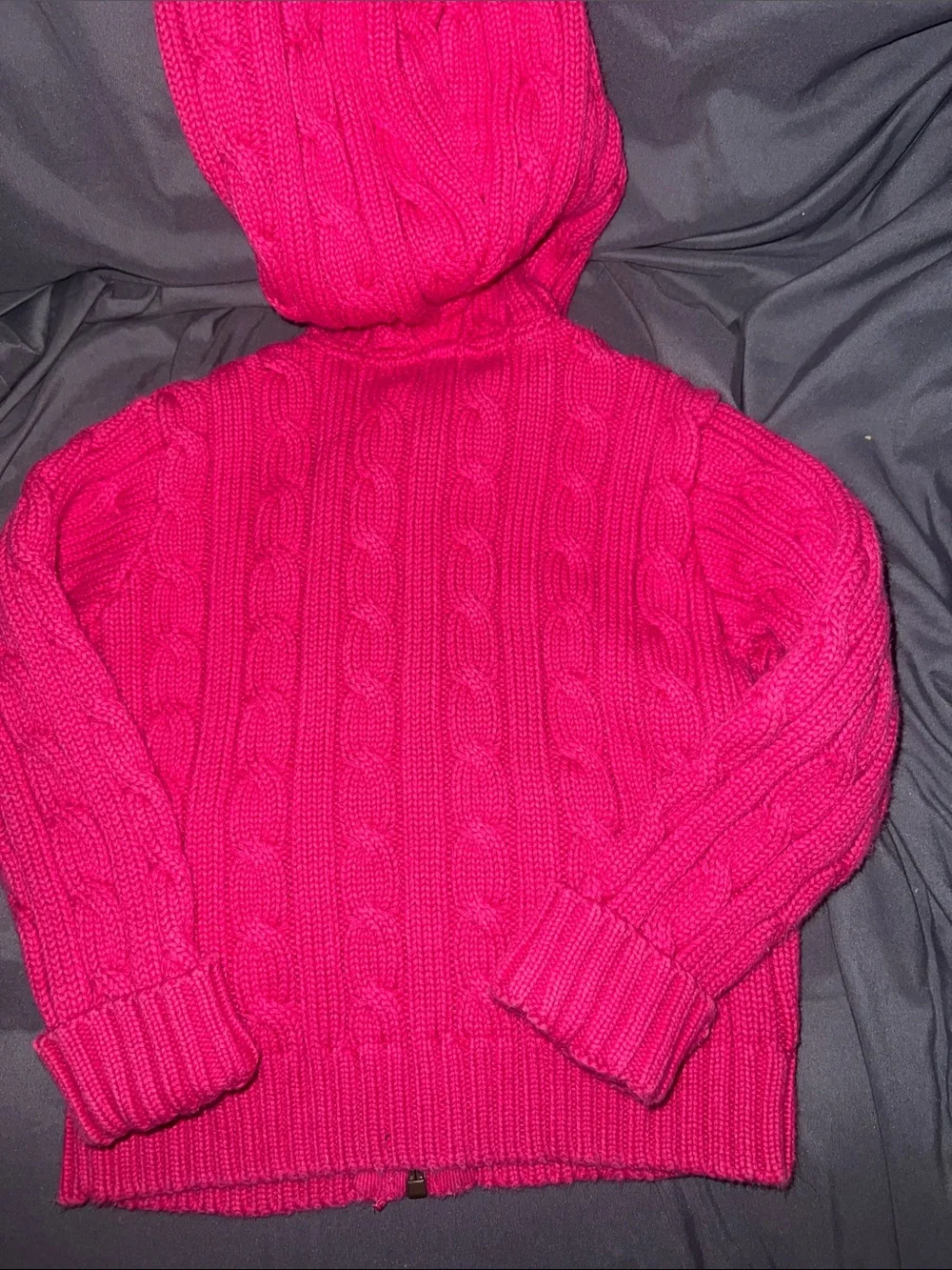 Ralph Lauren Hot Pink Cable-Knit Hooded Zip Jacket
